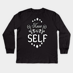 Know ThySelf White Lettering Egyptian Theme Kids Long Sleeve T-Shirt